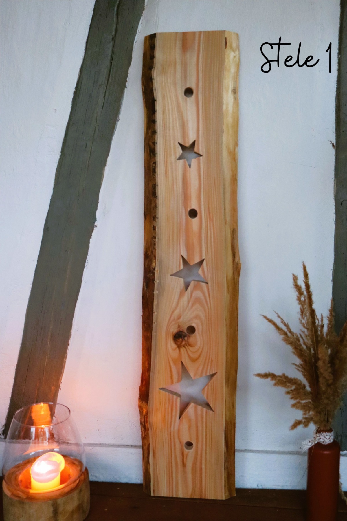 Holzstele Stern groß aus Lärchenholz- Landhausstil 4