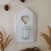 Shabby Chic Holz - Wandkerzenhalter HAUS weiß 5