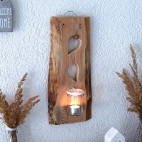 Wanddeko aus Holz HERZEN mit Windlichtglas personalisierbar 2