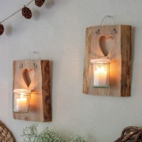 Holz - Wandkerzenhalter Set Herz ausgefallene Wanddeko im Landhausstil 6