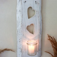 Holz-Wandkerzenhalter HERZ - Shabby Chic Stil weiß 2