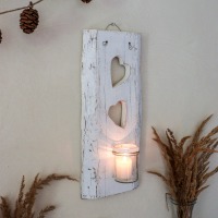 Holz-Wandkerzenhalter HERZ - Shabby Chic Stil weiß 3