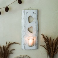 Holz-Wandkerzenhalter HERZ - Shabby Chic Stil weiß