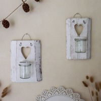 Holz-Wandkerzenhalter-Set HERZ | Shabby Chic weiß 3