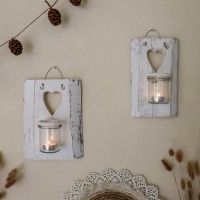 Holz-Wandkerzenhalter-Set HERZ | Shabby Chic weiß 7