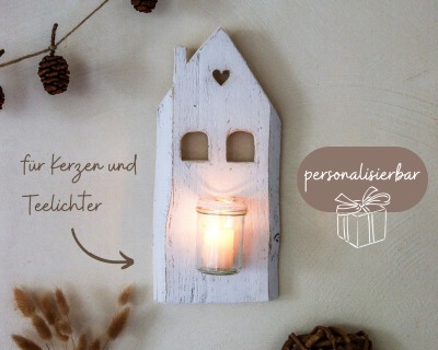 Holz-Wandkerzenhalter Vintage HAUS - ausgefallene Wanddeko - Individuelles Geschenk zum Einzug,