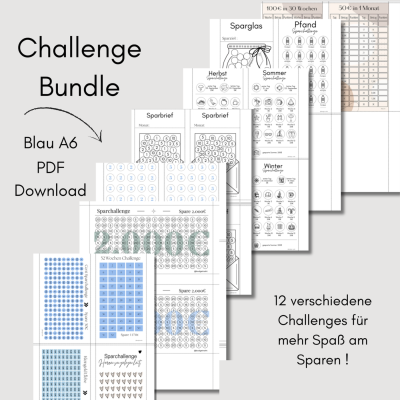 Challengebundle als PDF Download | A6 | Blau | habe alle deine Lieblingschallenges beisammen -