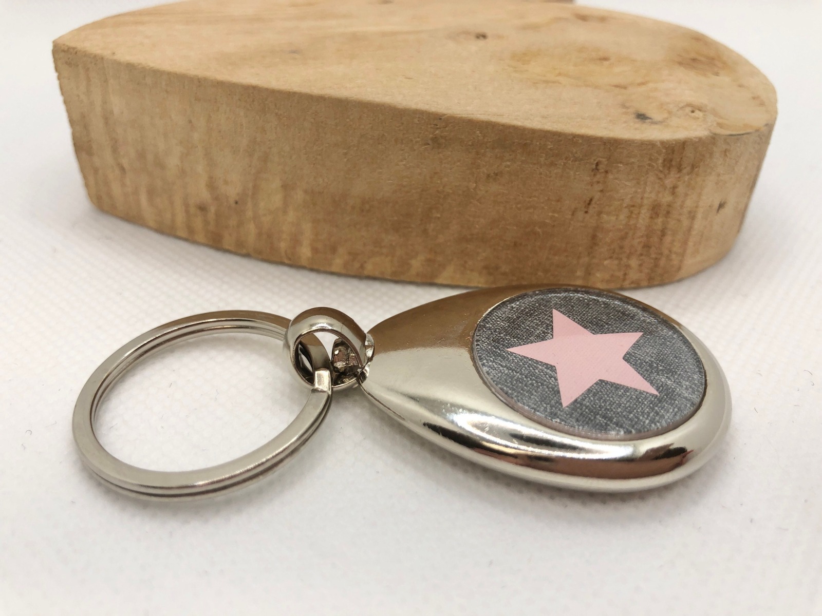 Schlüsselanhänger Anhänger Stern grau Stern in rosa mit Chip Einkaufswagenchip 2
