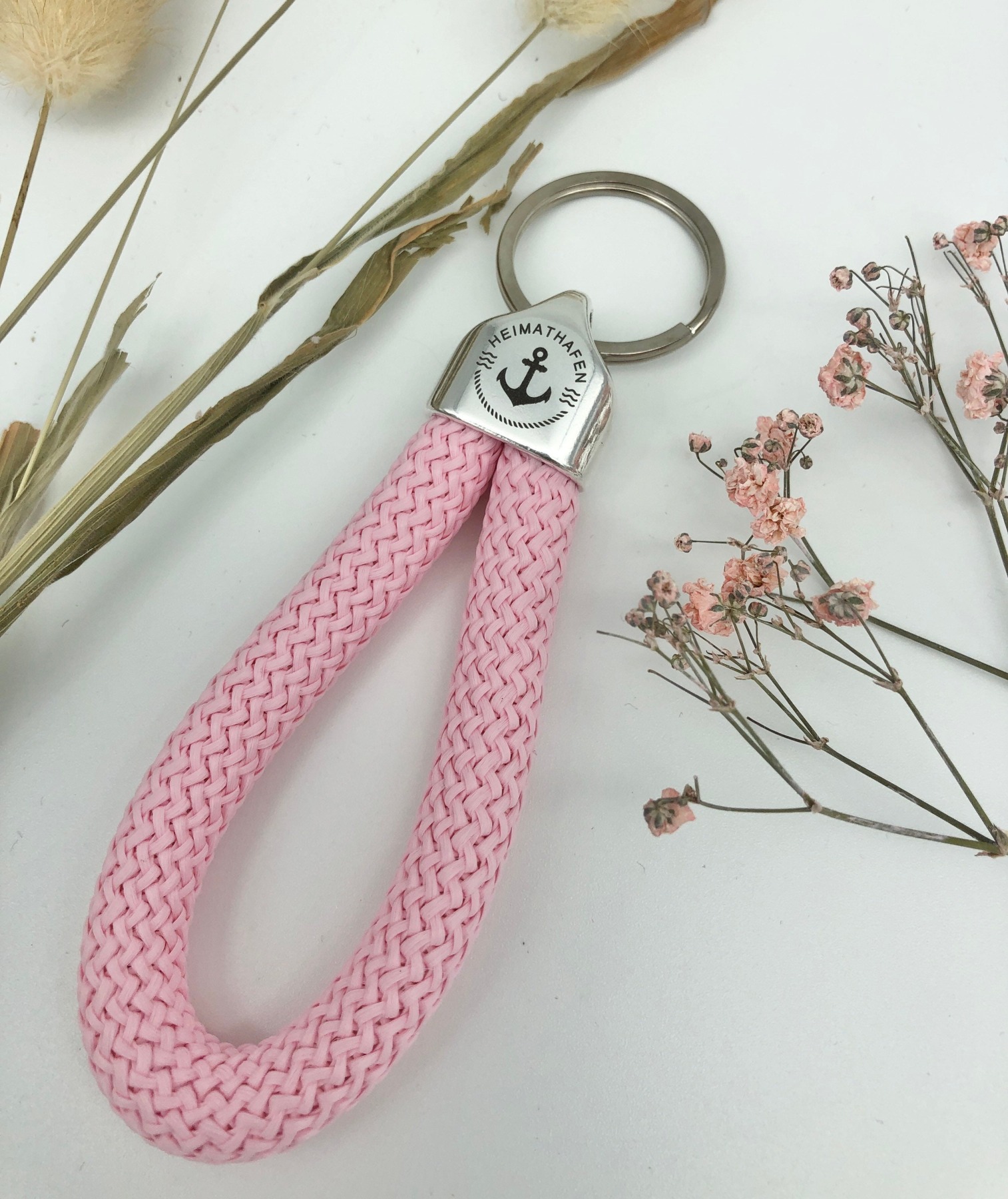 Schlüsselanhänger aus Segeltau Segelseil in rosa mit graviertem Anker, maritim 5