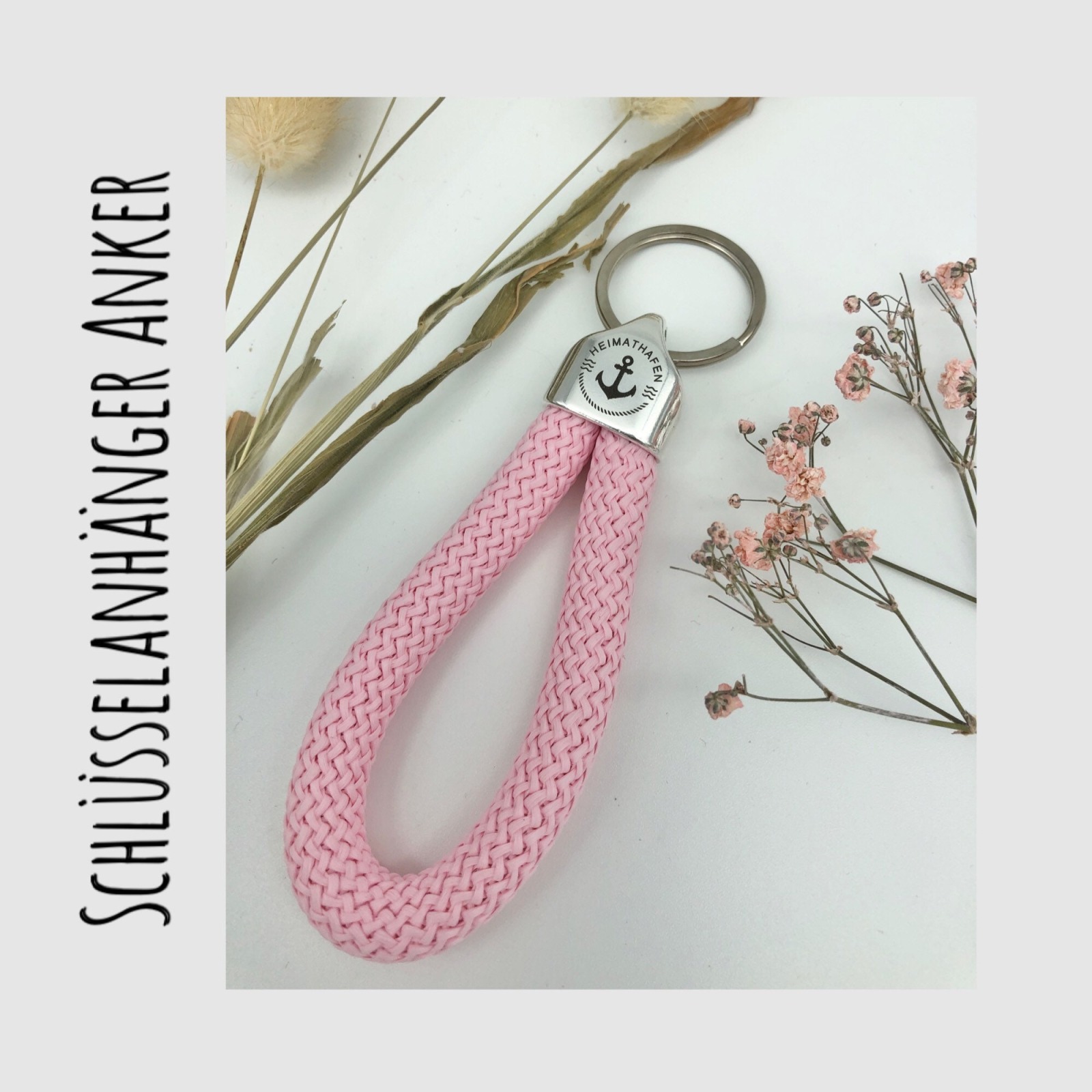 Schlüsselanhänger aus Segeltau Segelseil in rosa mit graviertem Anker, maritim 8