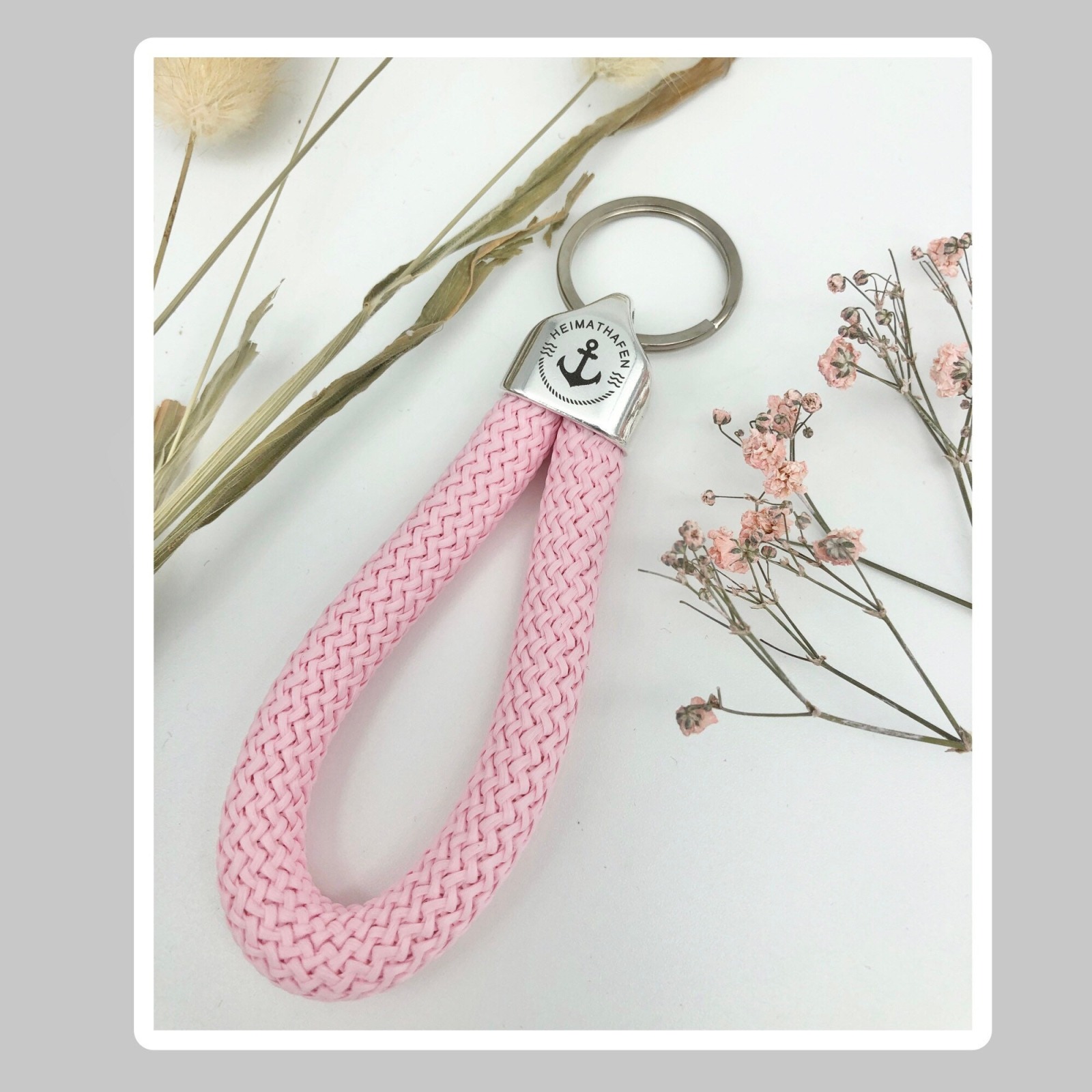 Schlüsselanhänger aus Segeltau Segelseil in rosa mit graviertem Anker maritim 2