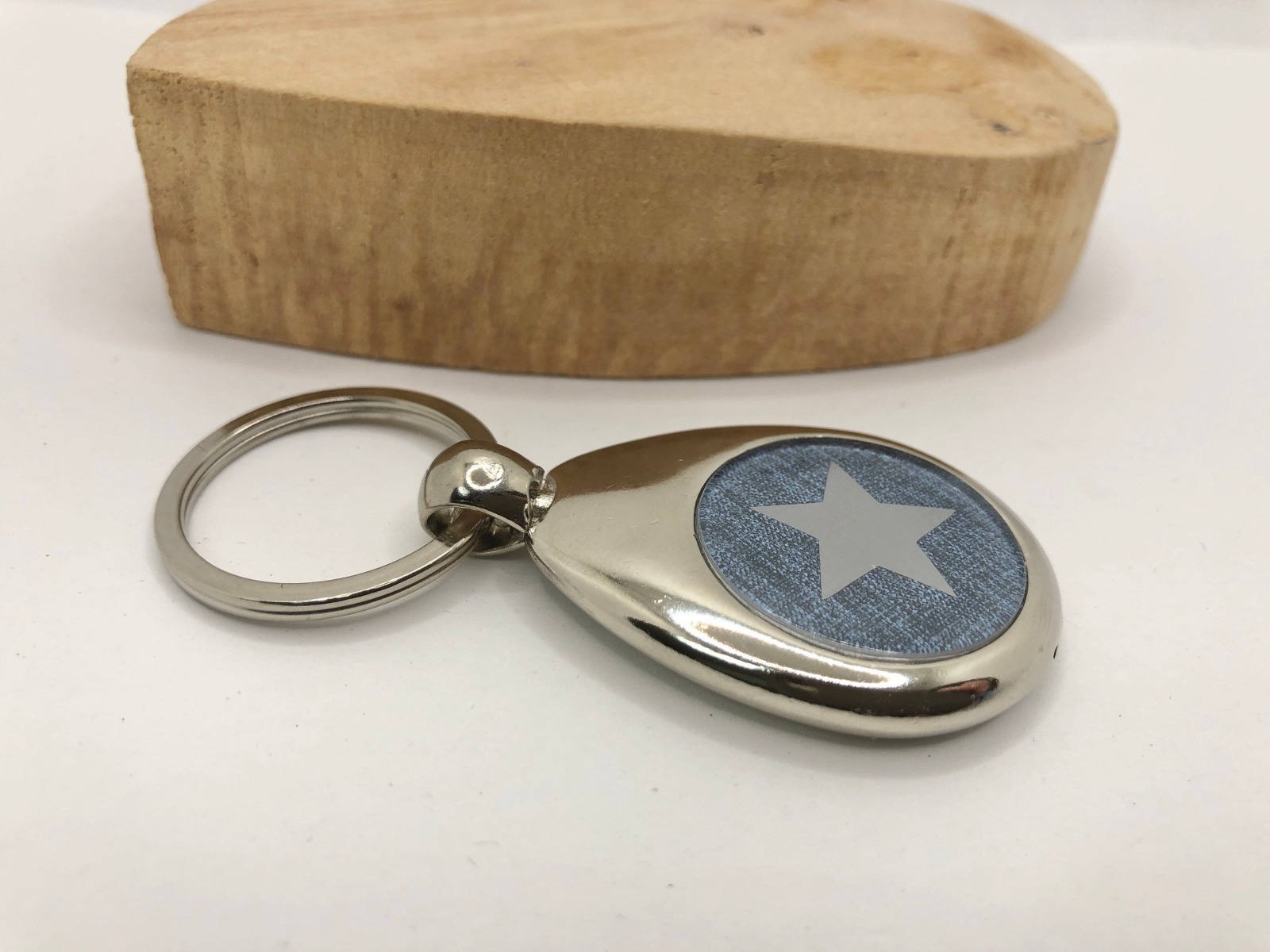 Schlüsselanhänger blau Stern in grau mit Chip Einkaufswagenchip 2