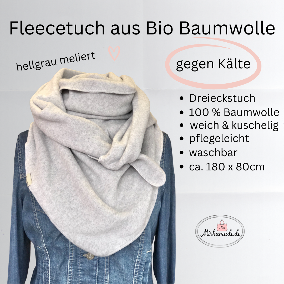 Halstuch XXL Fleece in hellgrau aus Bio Baumwolle