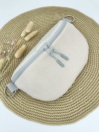 Bauchtasche / Crossbag Cord cremeweiß mit Taschengurt rosa Fischgrät, Tasche, Hipbag, leicht und
