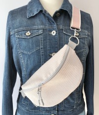 Bauchtasche / Crossbag Cord cremeweiß mit Taschengurt rosa Fischgrät, Tasche, Hipbag, leicht und
