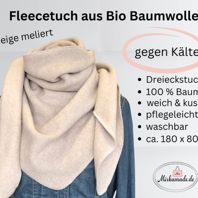Halstuch XXL aus Bio Baumwollfleece - Fleecehalstuch in beige meliert