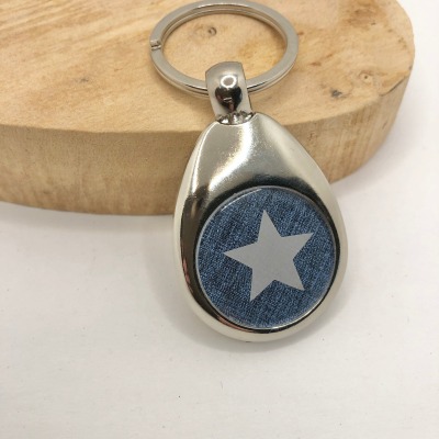 Schlüsselanhänger blau Stern in grau mit Chip Einkaufswagenchip
