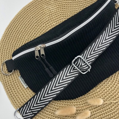 Bauchtasche Crossbag Cord schwarz mit Taschengurt Fischgrät Hipbag leicht und praktisch Kord Cordst