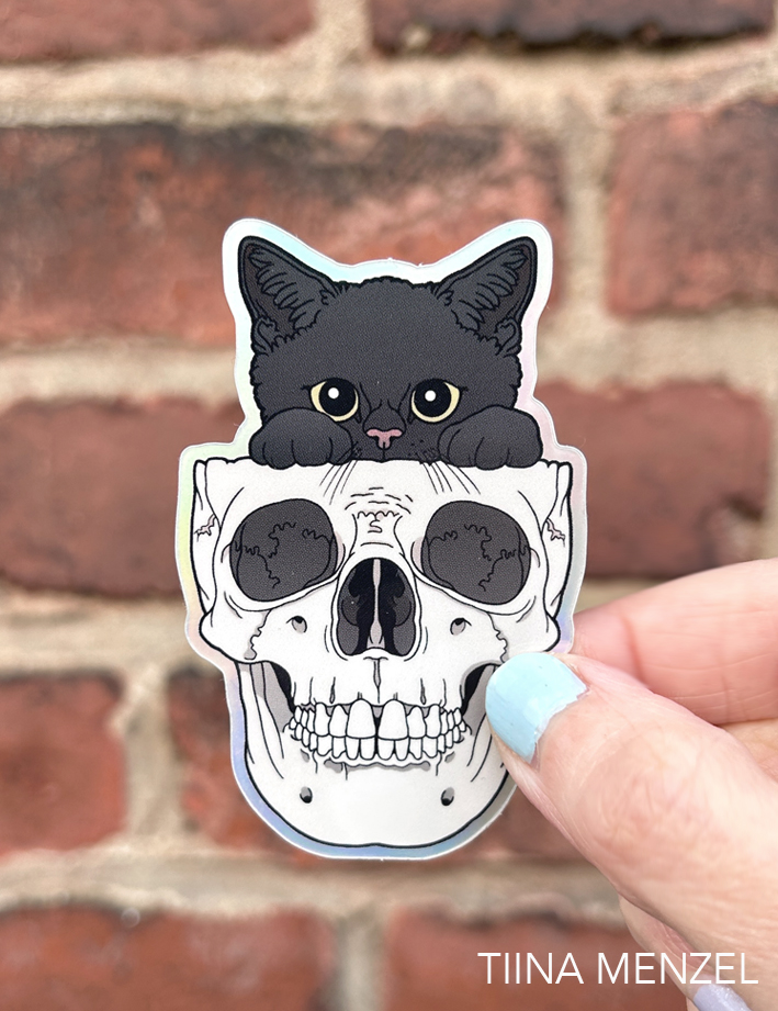 Kitty and skull sticker