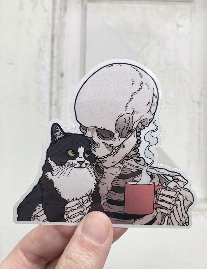 Kitty and coffee sticker
