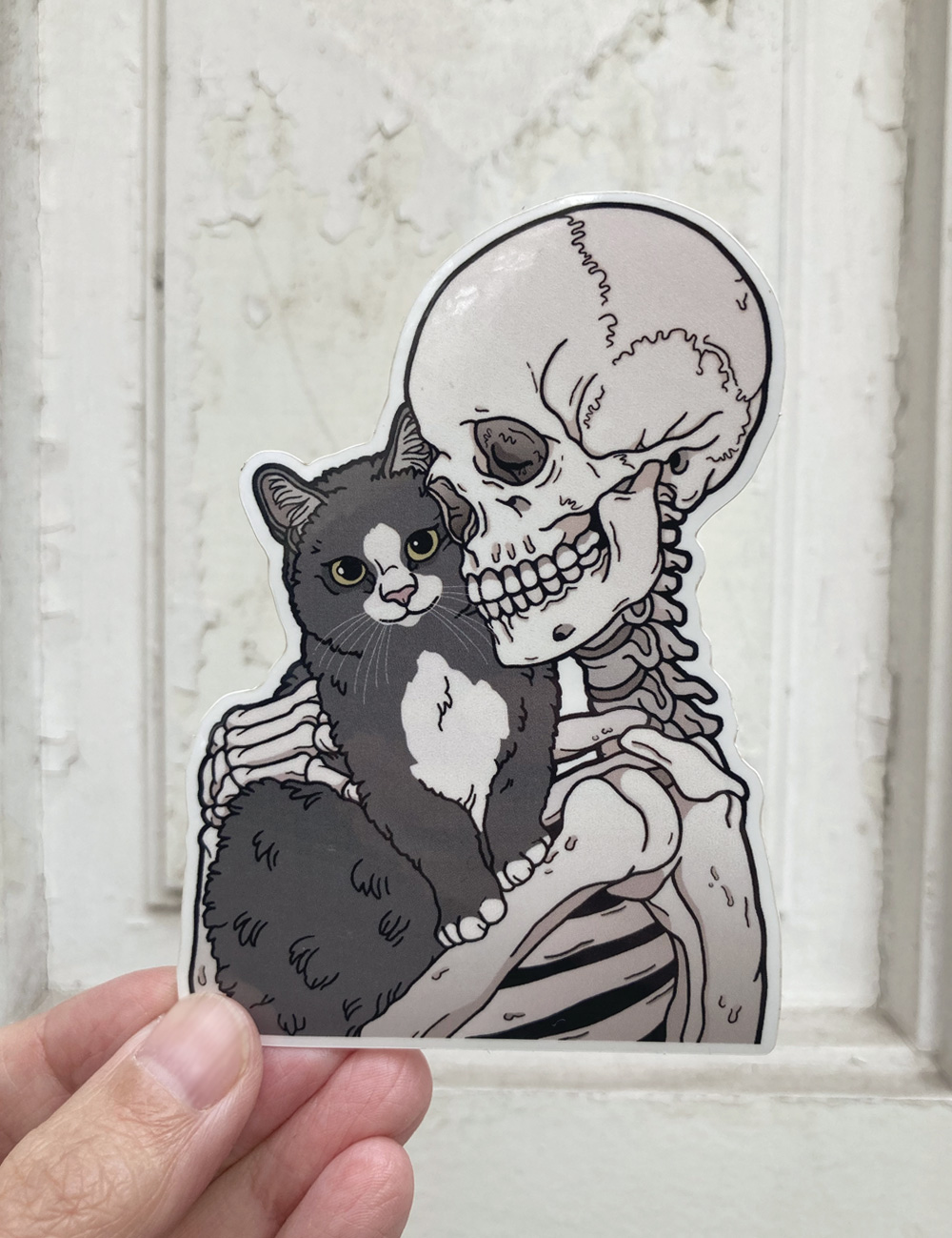 Grey tuxedo cat friend sticker