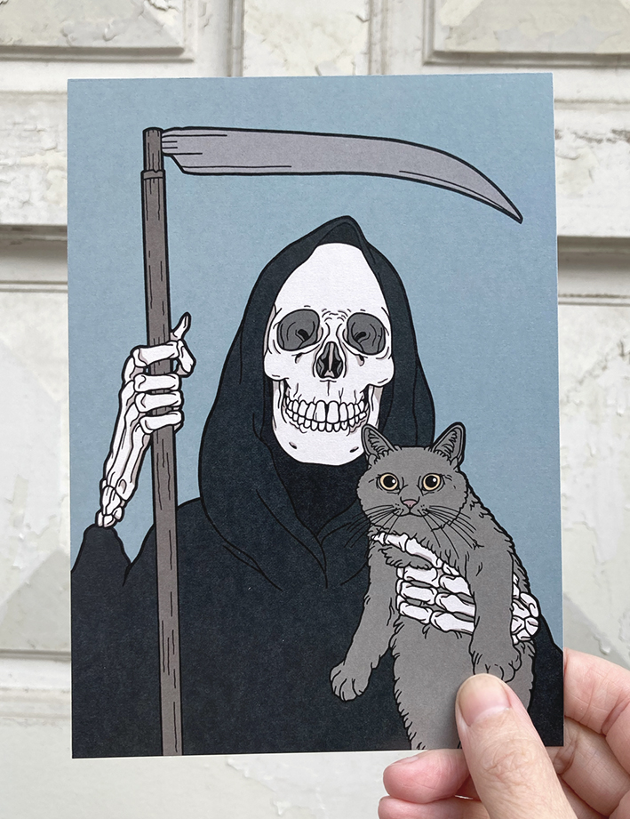 Grim reaper &amp; Cat friend print