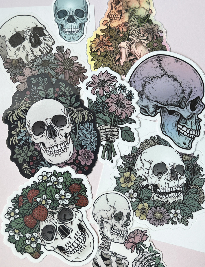 Skull and Flowers Sticker Set