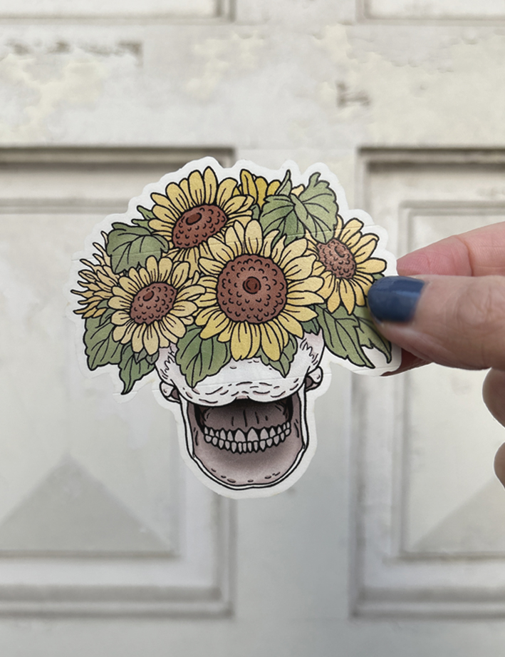 Sunflower skull sticker 2