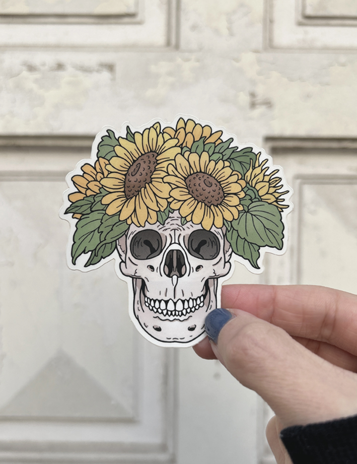 Sunflower skull sticker