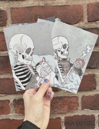 Postcard set Cats and skeletons