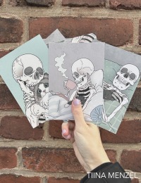 Postcard set Cats and skeletons 2