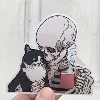 Kitty and coffee sticker