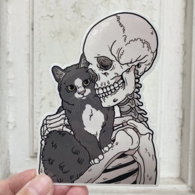 Grey tuxedo cat friend sticker