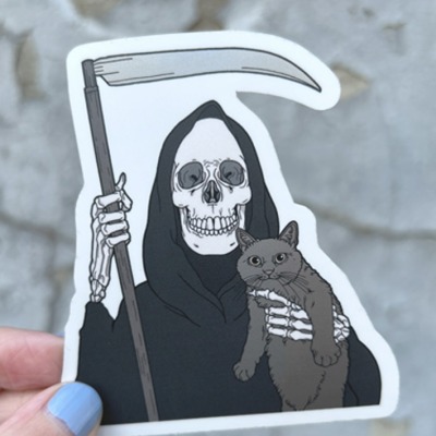 Grim Reaper &amp; Holographic Cat Friend sticker