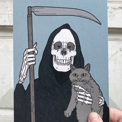 Grim reaper &amp; Cat friend print