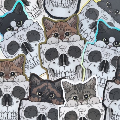 Kitty and skull sticker