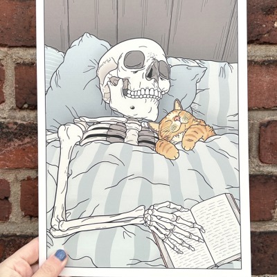 Lazy afternoon print - Available with an adorable black or a cute orange cat