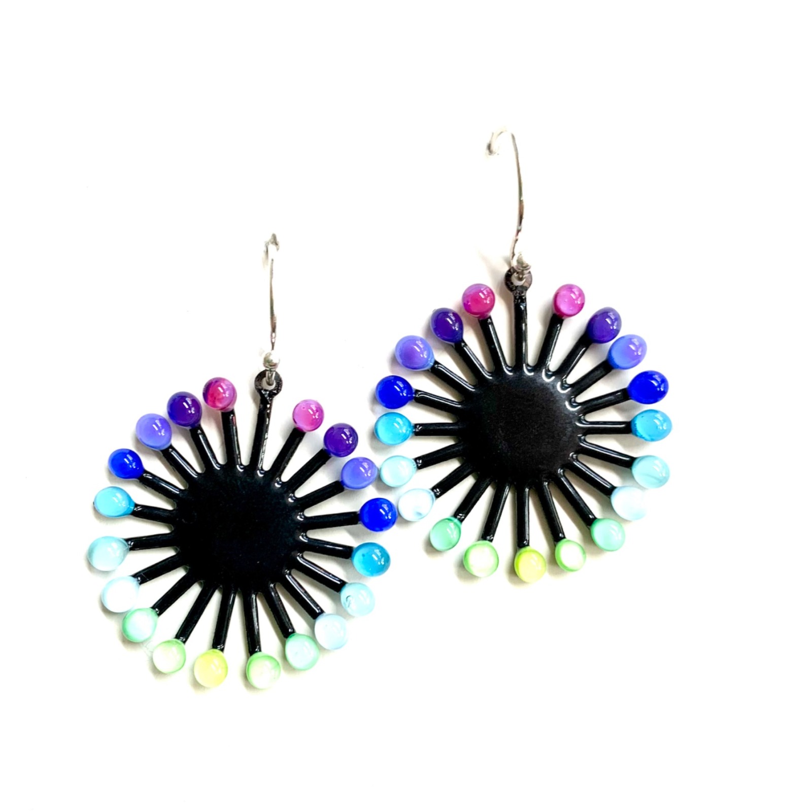 Earring Charm - Bright Rainbow Colored Dots of Glass on Black Enamel 4