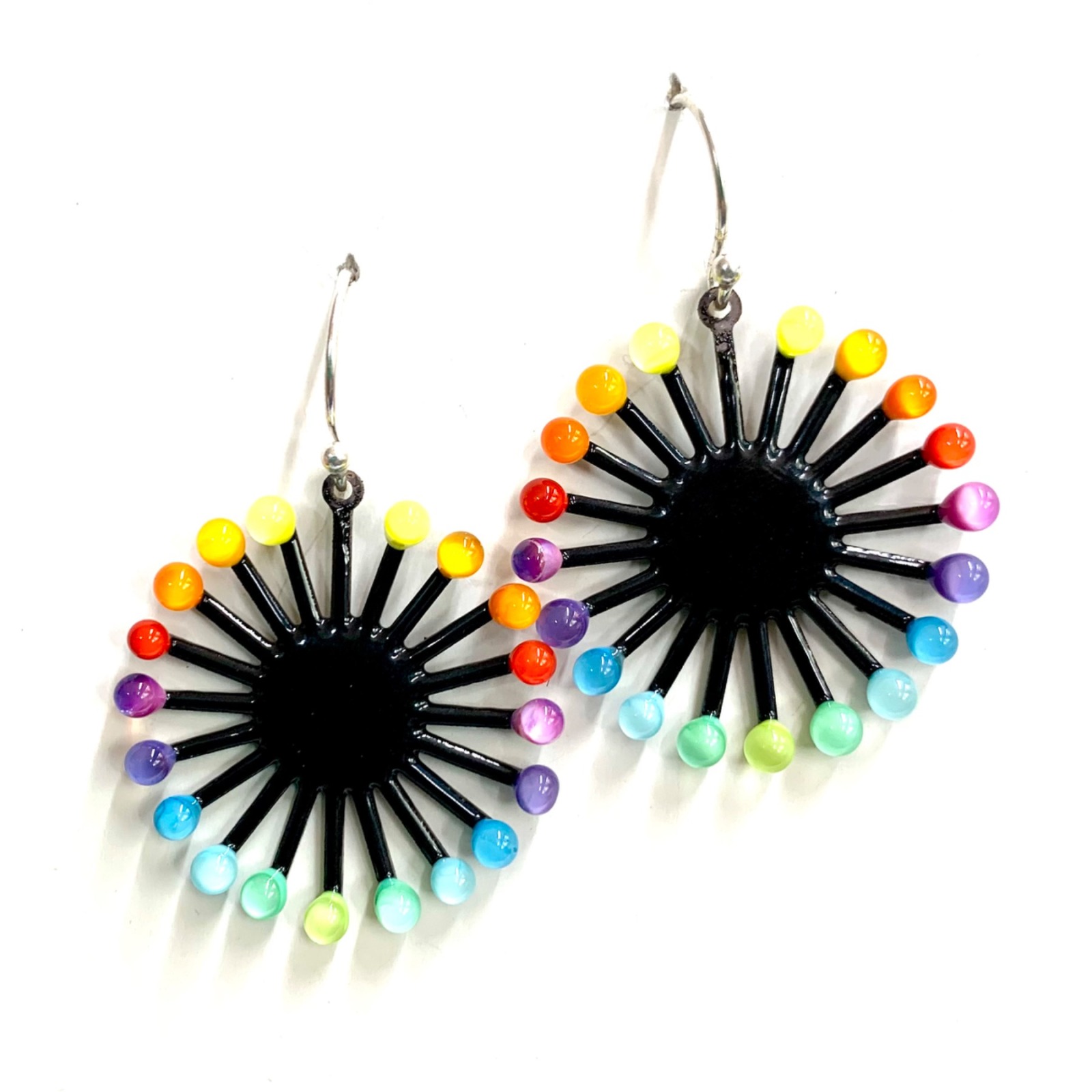 Earring Charm - Bright Rainbow Colored Dots of Glass on Black Enamel 5