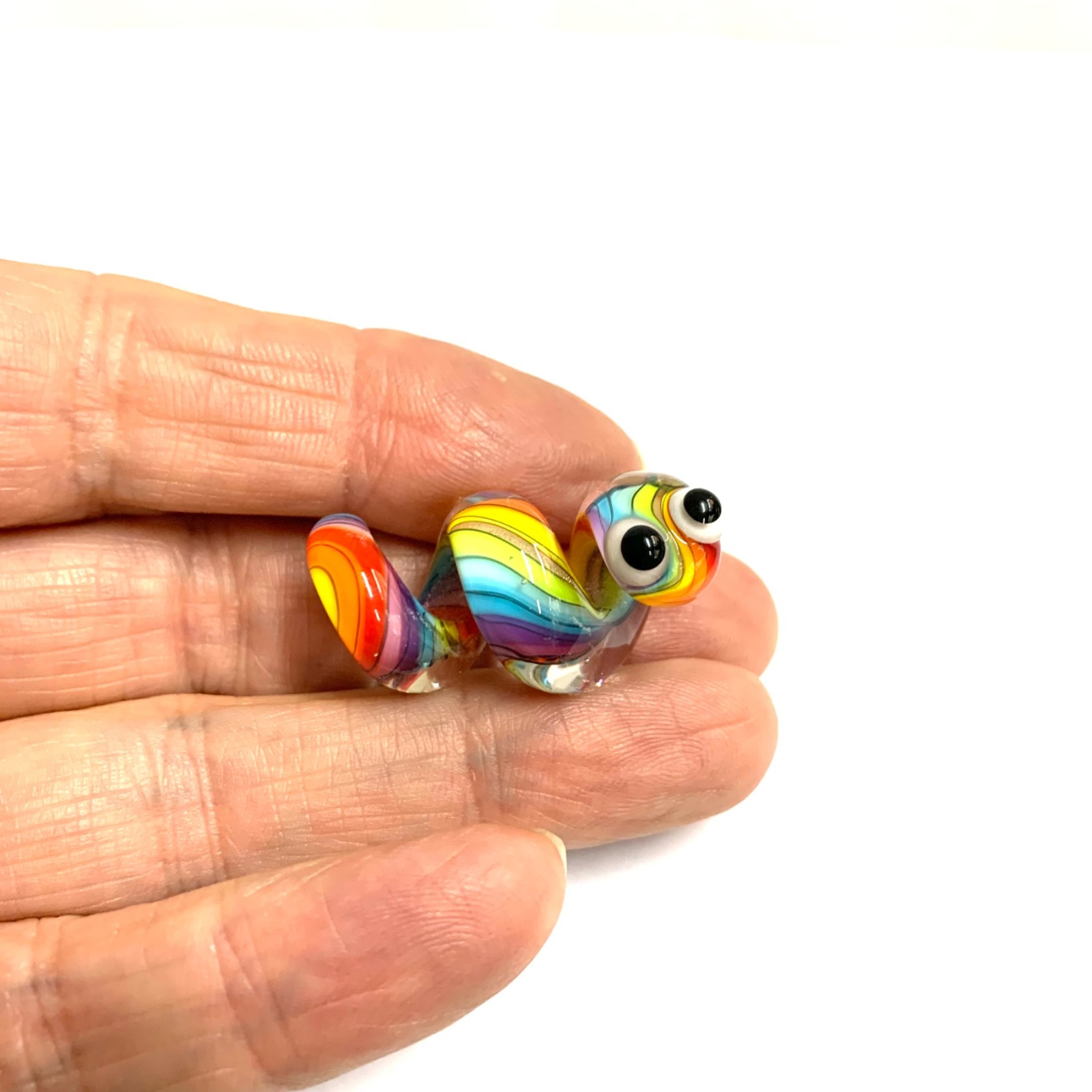 Süße Regenbogen Schlange aus Glas. Glasperle für Systemarmbänder mit großem Loch 5mm . Unikat