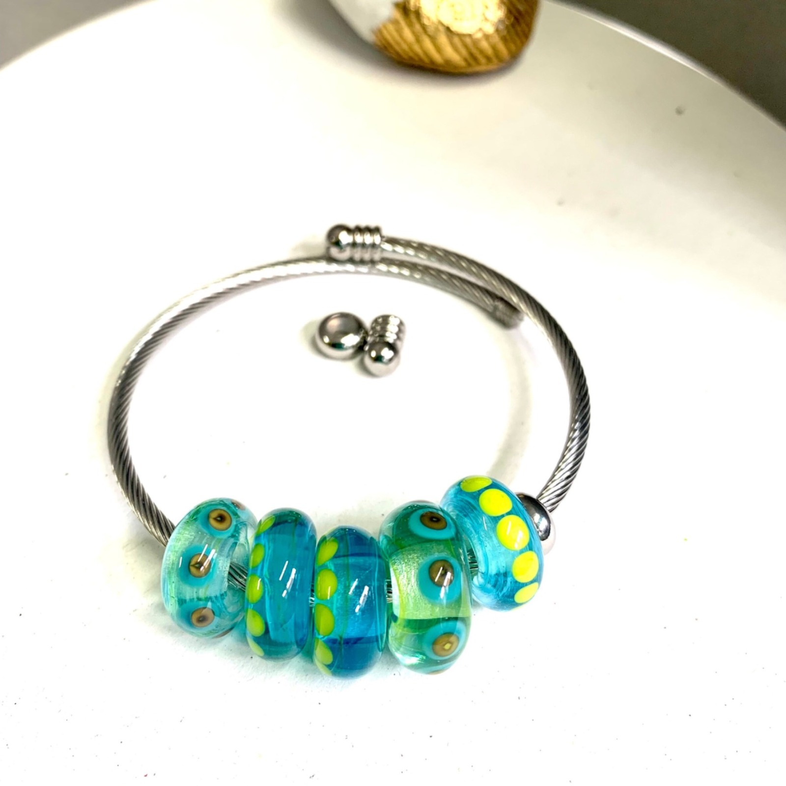 Glass beads in Turquoise and Green Tones, with big hole 5mm for the European Bracelet Systems