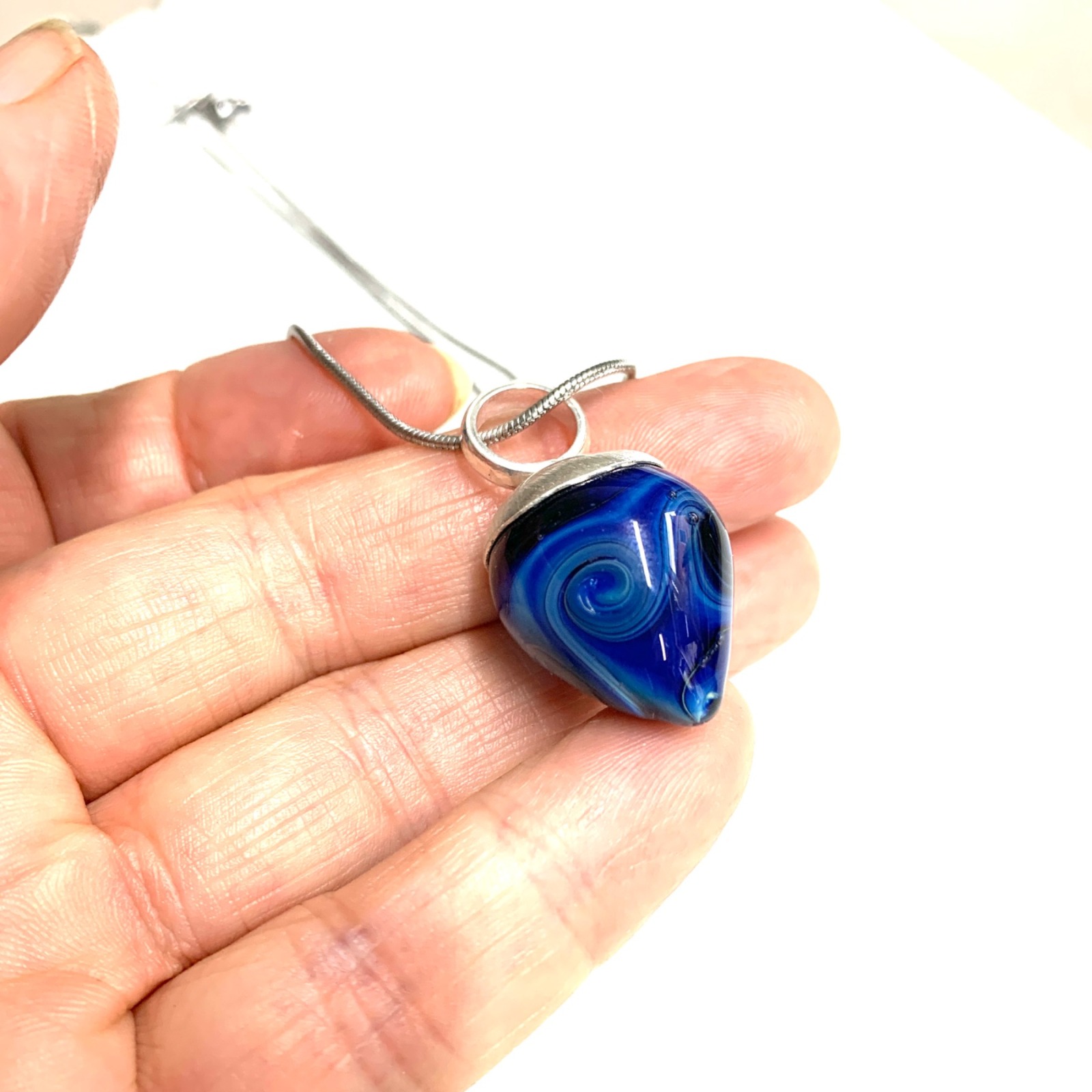 Iridescent Blue Hues - Shimmering Glass Pendant 3