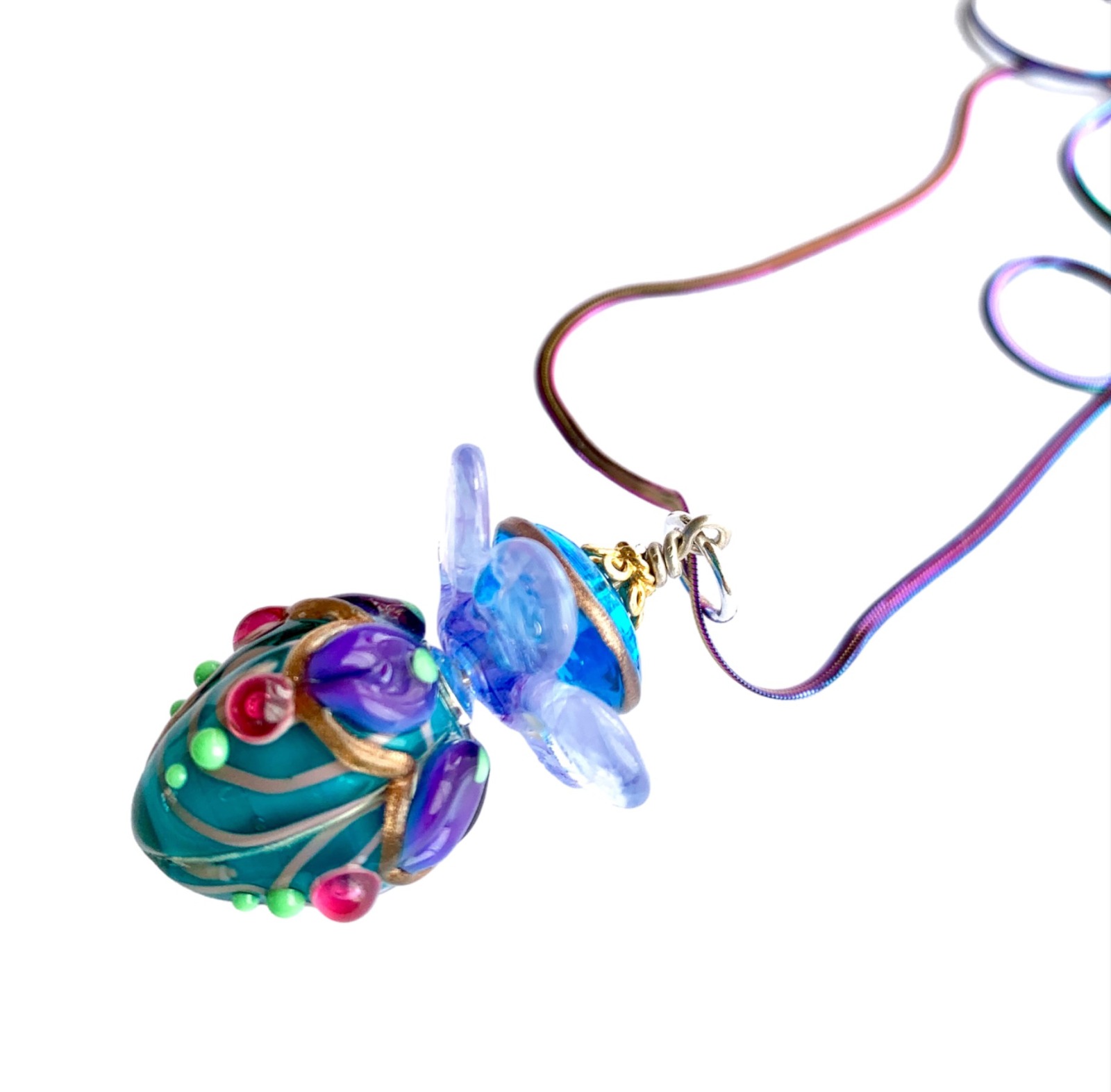 Rainbow Glass Bead Pendant - Handcrafted Elegance 2