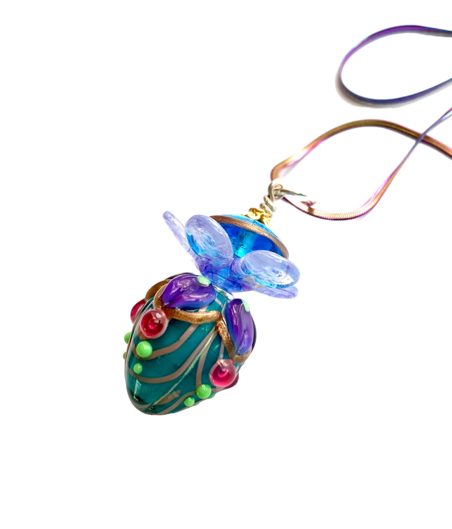 Rainbow Glass Bead Pendant - Handcrafted Elegance 4