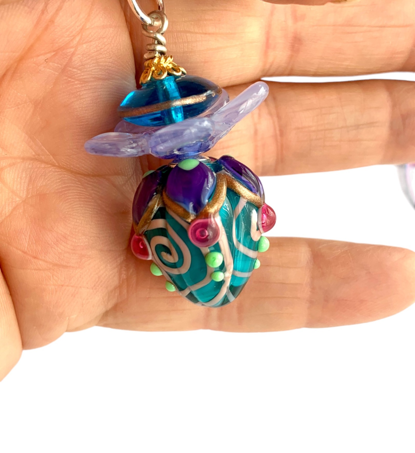 Rainbow Glass Bead Pendant - Handcrafted Elegance 8