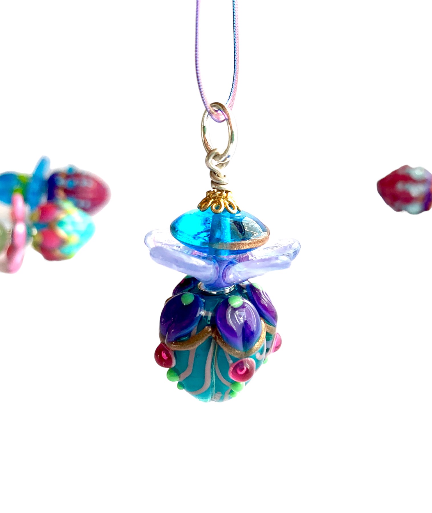 Rainbow Glass Bead Pendant - Handcrafted Elegance 7