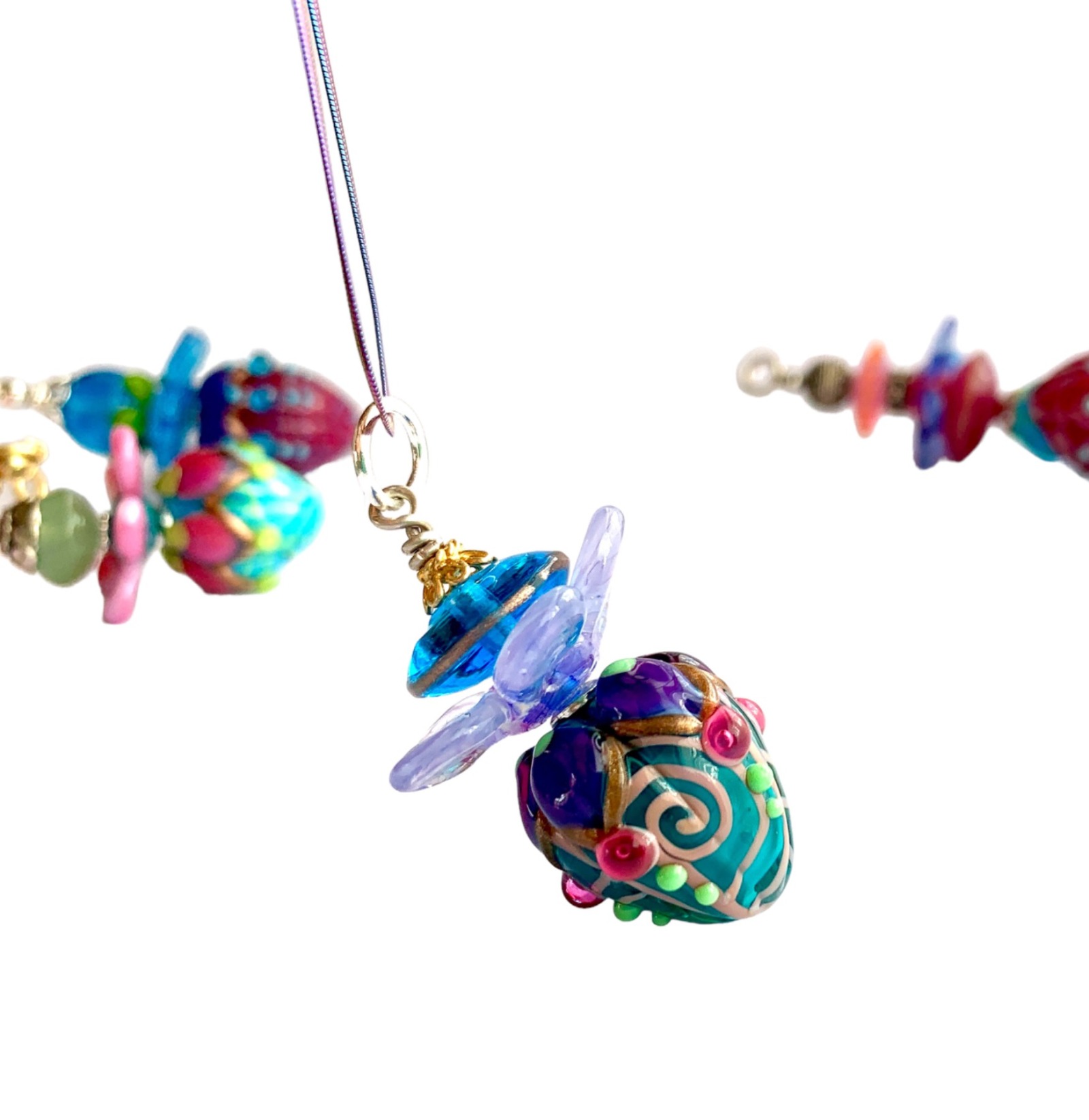 Rainbow Glass Bead Pendant - Handcrafted Elegance 6