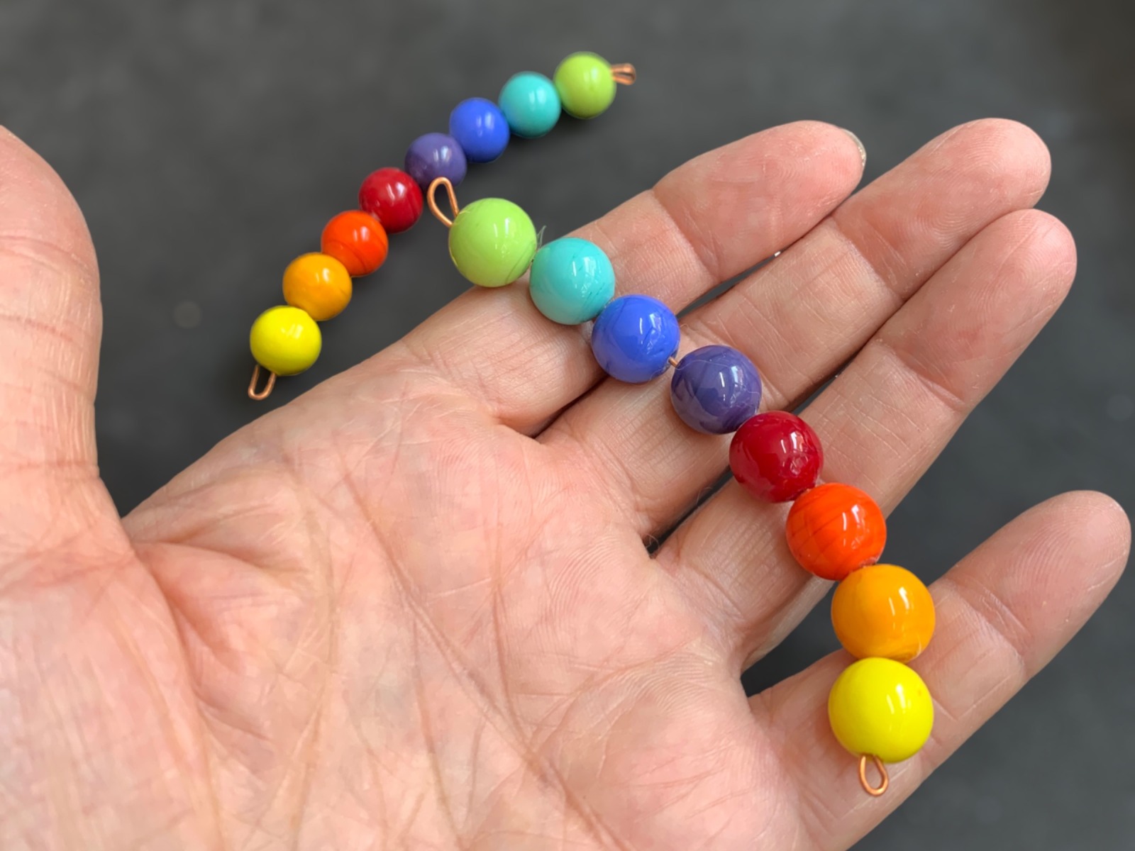 1 Set of 8 bright solid rainbow colors - 10mm - Handmade Lampwork Beads. Fun and Unique for Playful