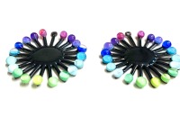 Earring Charm - Bright Rainbow Colored Dots of Glass on Black Enamel 2