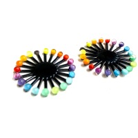 Earring Charm - Bright Rainbow Colored Dots of Glass on Black Enamel 2